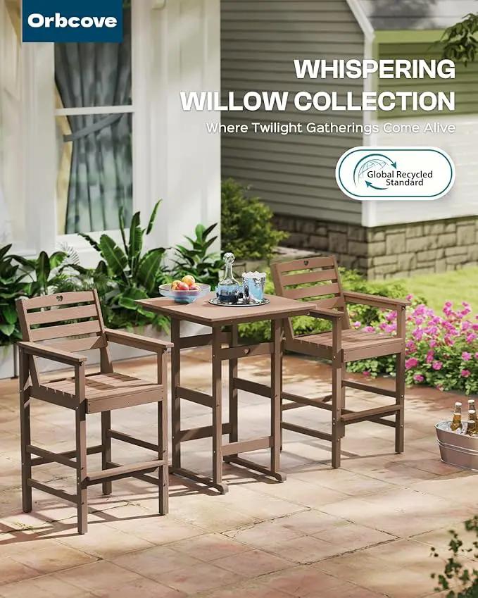 5-Piece Bar Height Outdoor Table and Chairs Set, HDPE Wood Grain Patio Bar Table and Chairs with Heart Cutout Design, Weather-Resistant Bar Height Furniture for Deck, Porch, Pool (Teak) by GreenHaven Gardens