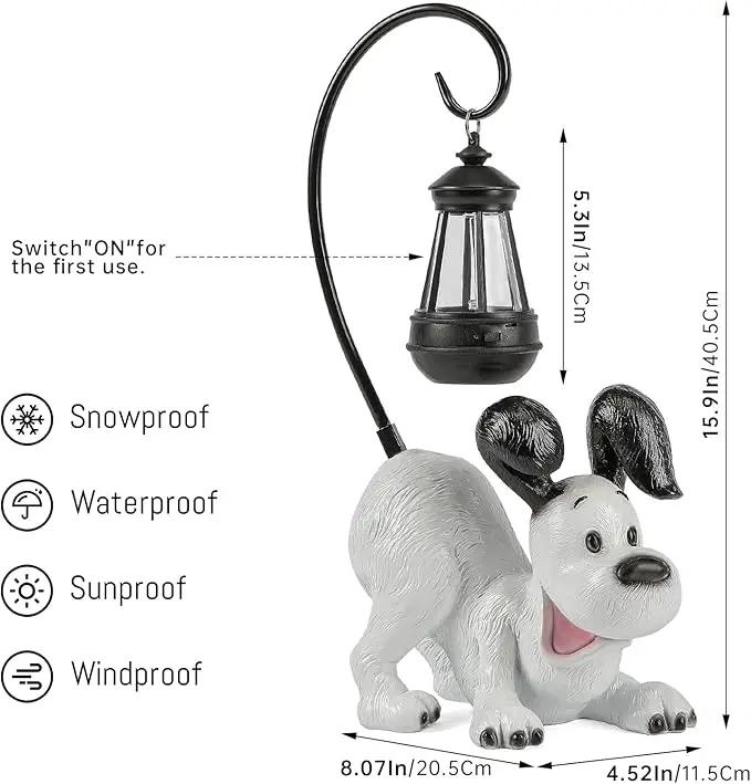 Laughing Dog Figurine with Solar-Powered LED Light 15.9 Inches Tall Perfect for Gift Garden Decor or Housewarming for Dog Lovers White by GreenHaven Gardens