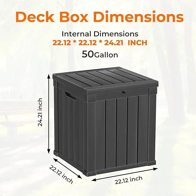 48 Gallon Outdoor Storage Box, Waterproof Resin Deck Box for Patio, Pool, and Garden, Lockable Bin for Cushions, Tools, and Accessories, UV-Resistant, Black by GreenHaven Gardens
