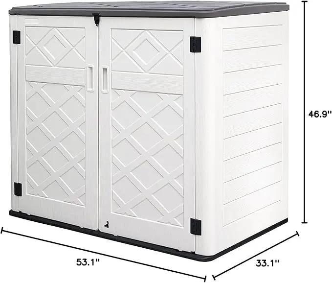 Resin Outdoor Storage Shed, 38 cu.ft Outdoor Storage Box Waterproof for Garden Tools, Patio Furniture, Trash Cans, Garage Storage, Customized Shelves & Lockable (Off White) by GreenHaven Gardens