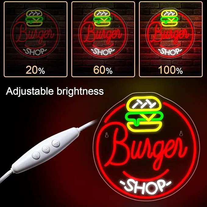 Hamburger Shop Neon Sign Hamburger Neon Signs for Wall Decor Dimmable Hamburger Neon Lights LED Light Up Sign for Hamburger Shop,Bar,Restaurant,Food Shop,Pub Decoration by GreenHaven Gardens
