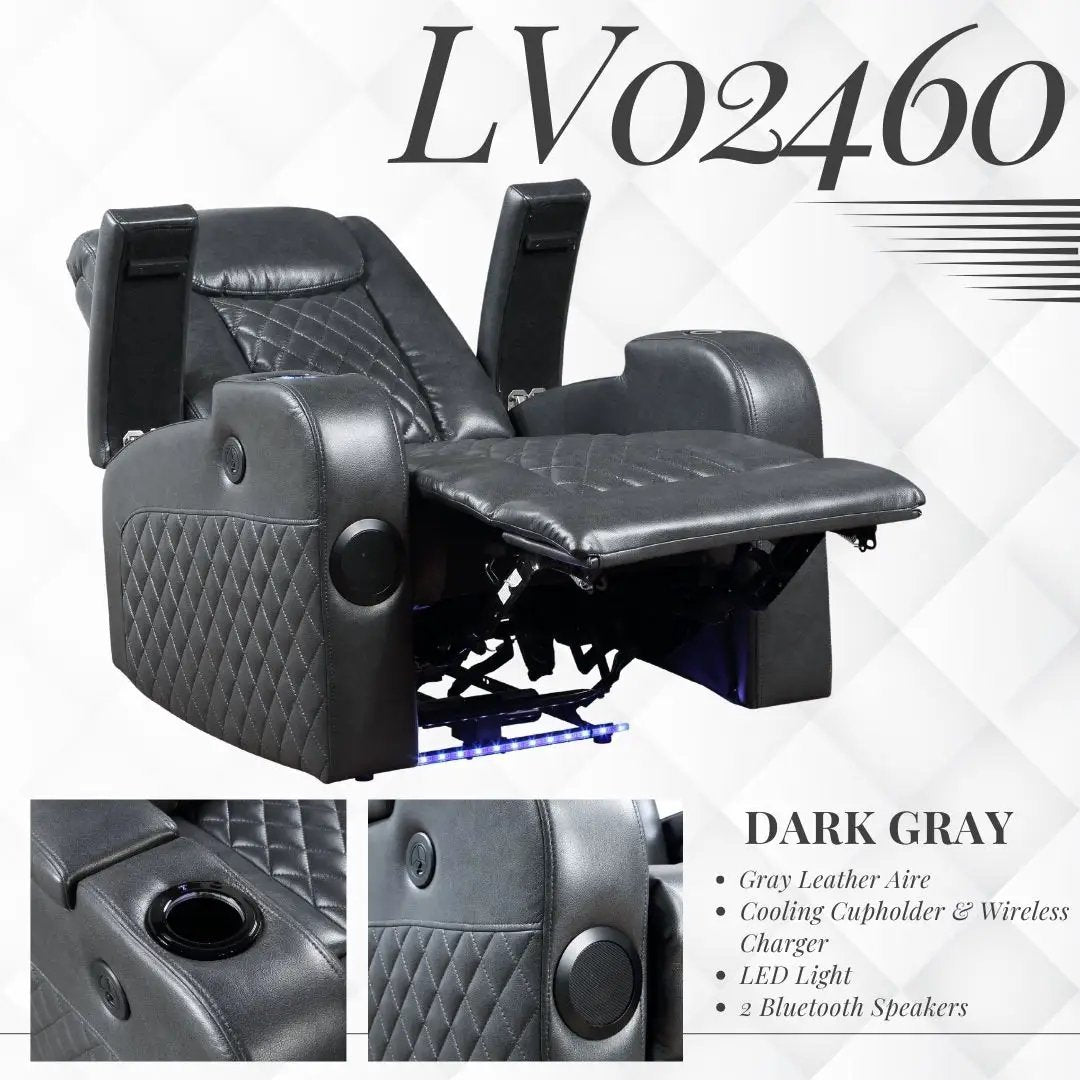 Alair - Leather Aire Power Motion Recliner With Bluetooth, Wireless Charger Cupholder - Dark Gray by Unique Piece Furniture