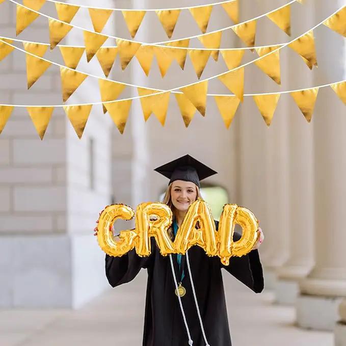 Gold Party Decorations Metallic Fabric Triangle Pennant Banner Gold Flag Bunting Garland for Graduation Birthday Wedding Anniversary Bridal Shower Bachelorette Engagement Hen Party Decoration Supplies by GreenHaven Gardens