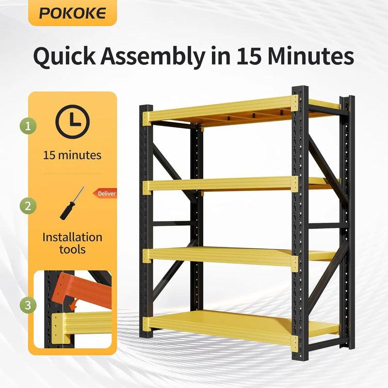 Garage Shelving Unit, 4 Tier Heavy Duty Racks, Easy Assembly, Metal Racks with Adjustable Shelves, 3000 LBS Load Capacity,for Warehouse,Basement (Black&Yellow, 19.7" D x 59.1" W x 78.7" H) by GreenHaven Gardens