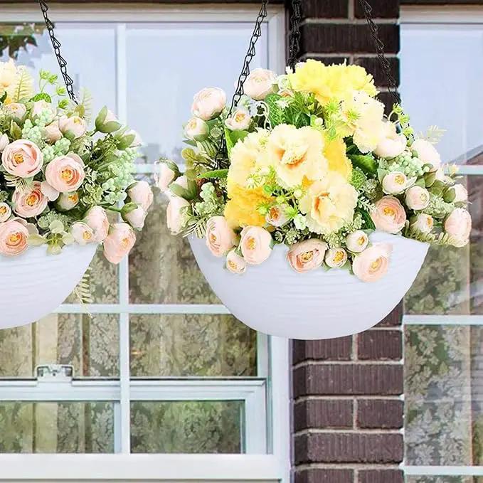 summer flower 2 Pack Self Watering Hanging Planters 9.9 Inch Hanging Baskets Plant Pots for Indoor Outdoor Hanging Plant Holder for Garden Porch Ceiling -White, Plant Not Included by GreenHaven Gardens