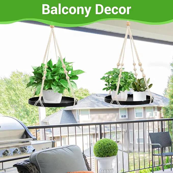 SUREAM 2 Packs Indoor Outdoor Hanging Plant Holder, Plant Holder Shelf with Large Tray, Plant Hanging Basket for Indoor Outdoor Plants, Window Wall Ceiling Home Decor (No Plant/Pot Included) by GreenHaven Gardens