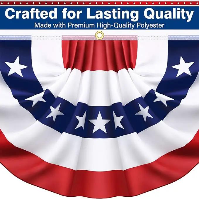 4 Pack USA Pleated Bunting Fan Flags, 1.5x3 Ft Patriotic Half Fan Banner American Flag Decoration Bunting for Outside Red White and Blue Decor Independence Day Memorial Day 4th of july Decorations by GreenHaven Gardens