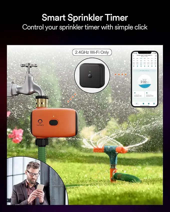 Lumary Smart Sprinkler Timer, WiFi Water Timer for Garden Hose, Brass Inlet Water Hose Timer, Manual/Automatic Irrigation Timer, App/Voice Control Work with Alexa (Gateway Included), Orange, L-WT1A1 by GreenHaven Gardens