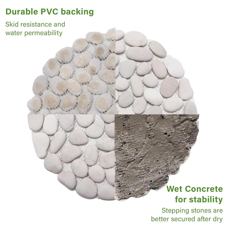 10in River Rock Stepping Stones Set - 6 Pack | Polished Pebble | Long-Lasting PVC Mesh Backing | Perfect for Garden Paths and Lawns Outdoor Landscaping Decoration | Rhombus and Round Set by GreenHaven Gardens