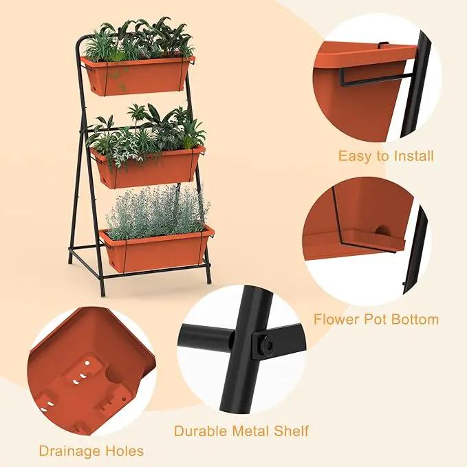 Vertical Raised Garden Bed 3 Tier Elevated Garden Planters Standing Planter Box Outdoor and Indoor for Plants Herbs Flowers Vegetables Brick Red by GreenHaven Gardens