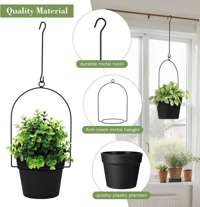 Hushee 6 Packs Metal Hanging Planters for Outdoor Indoor Plants Plant Hanger with 6.3'' Plastic Pots Hanging Planter Basket for Garden Home Porch Decor by GreenHaven Gardens