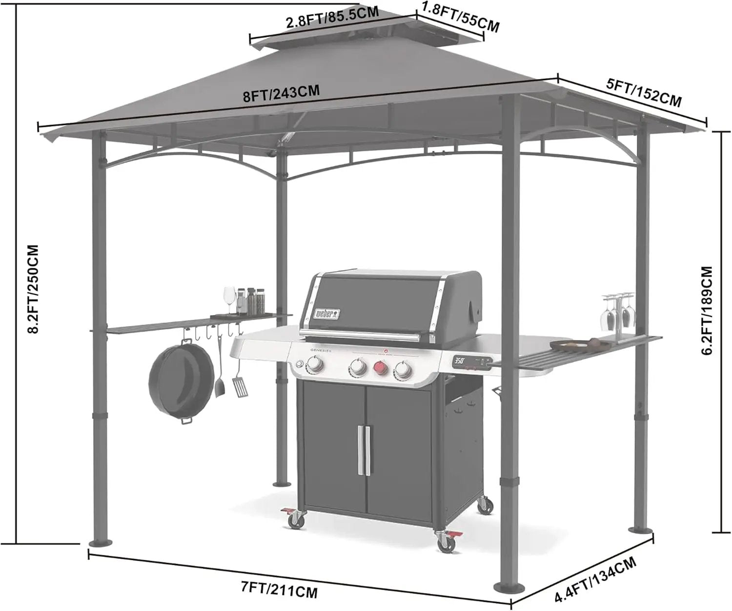 MASTERCANOPY 8 x 5 Grill Gazebo Outdoor BBQ Gazebo Canopy with 2 LED Lights (Gray) by GreenHaven Gardens