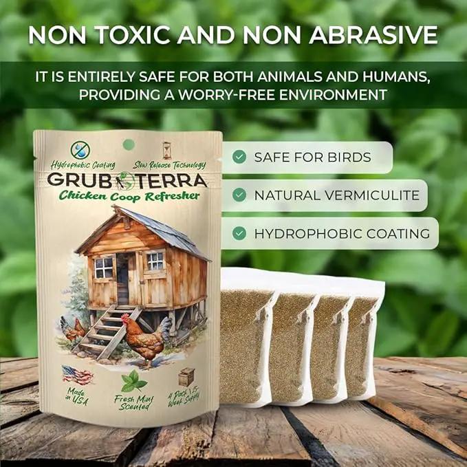 GrubTerra Coop Refresher Odor Freshener for Chicken Pen, Suitable for Chicken Waterer and Chicken Feeder, Smell Control Solution for Clean and Fresh Chicken Living Environment by GreenHaven Gardens