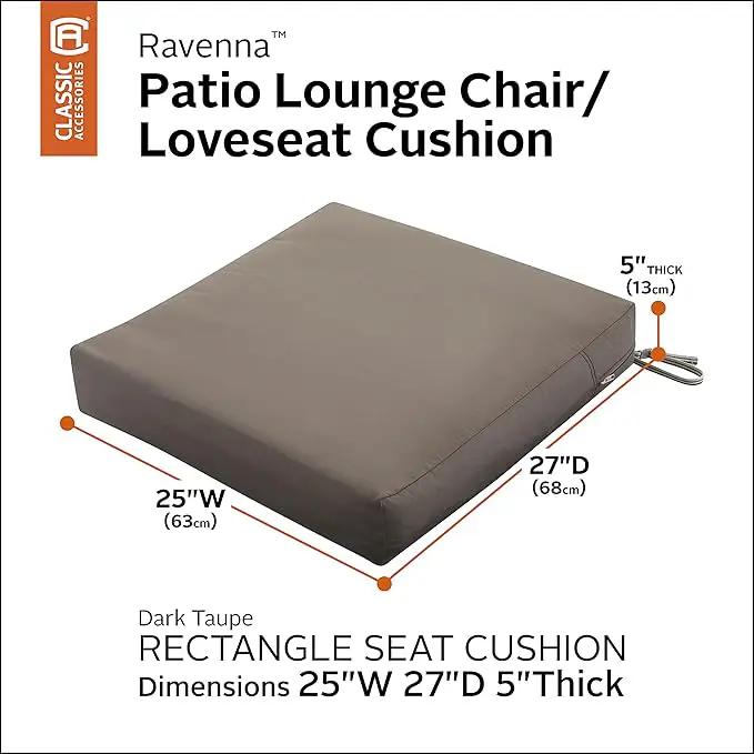 Classic Accessories Ravenna Water-Resistant Patio Lounge Chair/Loveseat Cushion, 25 x 27 x 5 Inch, Dark Taupe by GreenHaven Gardens