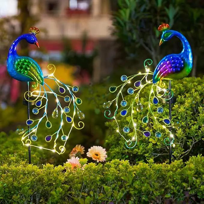 DREAMSOUL 2 Pack Peacock Solar Lights Outdoor, Waterproof Metal Peacock Outdoor Solar Lights for Yards Pathway Lawn Decoration Peacock Gifts by GreenHaven Gardens