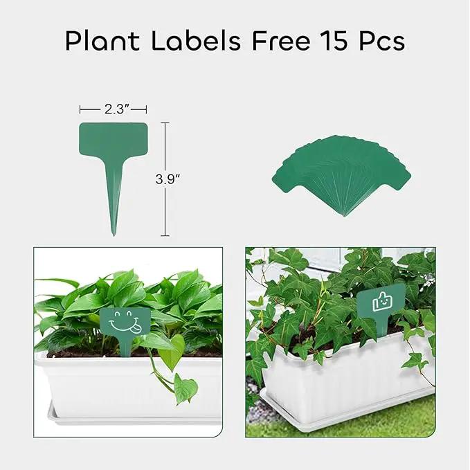 GROWNEER 3 Packs 17 Inches White Flower Window Box Plastic Vegetable Planters Long Pots with 15 Pcs Plant Labels for Outdoor Indoor Windowsill Patio Garden Home Decor Porch by GreenHaven Gardens