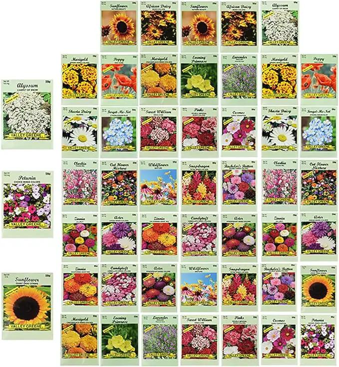 Set of 50 Assorted Flower Seed Packets! Flower Seeds in Bulk - 10+ Varieties Available! by GreenHaven Gardens