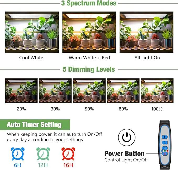 Plant Grow Light Strips, 240 LEDs Grow Lights for Indoor Plants Full Spectrum with Upgrade Timer 6/12/16 Hrs, 3 Spectrum Modes, Sunlike Grow Lamp for Seedlings Hydroponics Succulent, 2 Pack by GreenHaven Gardens