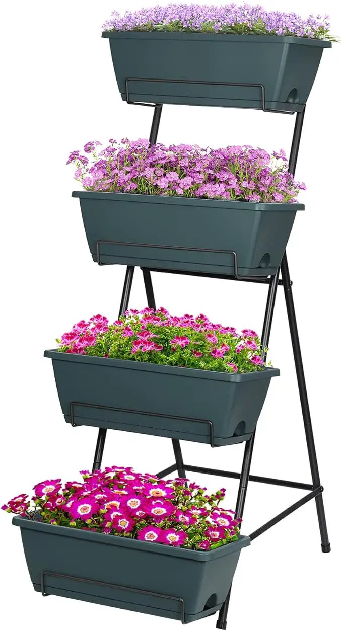 Tuenort Vertical Raised Garden Bed 4 Tiers Planter Box Freestanding Garden Planter with 4 Container Boxes for Growing Vegetables Herbs Flowers on Patio Balcony Green by GreenHaven Gardens