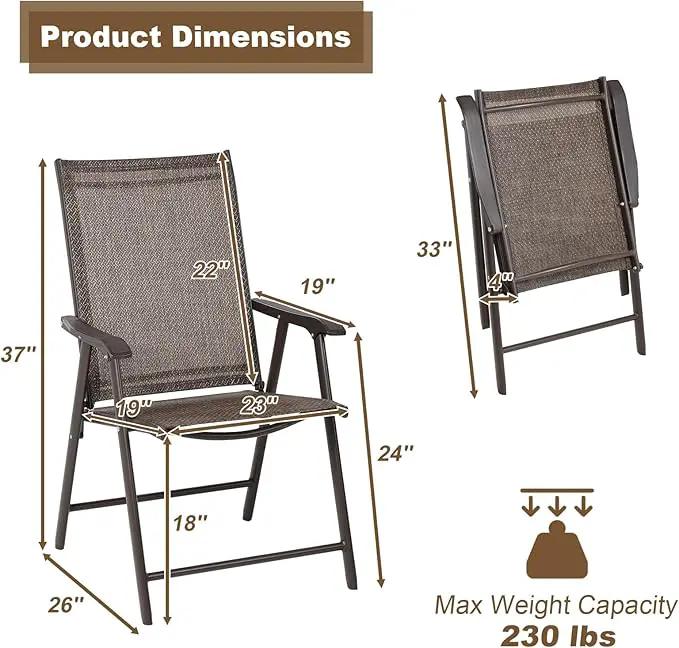 Aoodor Folding Patio Dining Chairs Textilene Fabric, Outdoor Steel Frame for All Weather Use, Fit for Porch, Lawn, Yard, Set of 4, Brown by GreenHaven Gardens