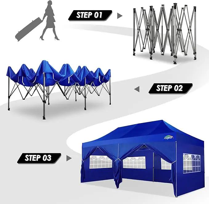 COBIZI 10x20 Canopy with Sidewalls, Heavy Duty Party Tent Pop up carpas para Fiestas, Tents for Parties, Wedding, Outdoor Ez up Foldable Portable Canopy Tent with Wheeled Bag, Navy Blue Upgrade by GreenHaven Gardens