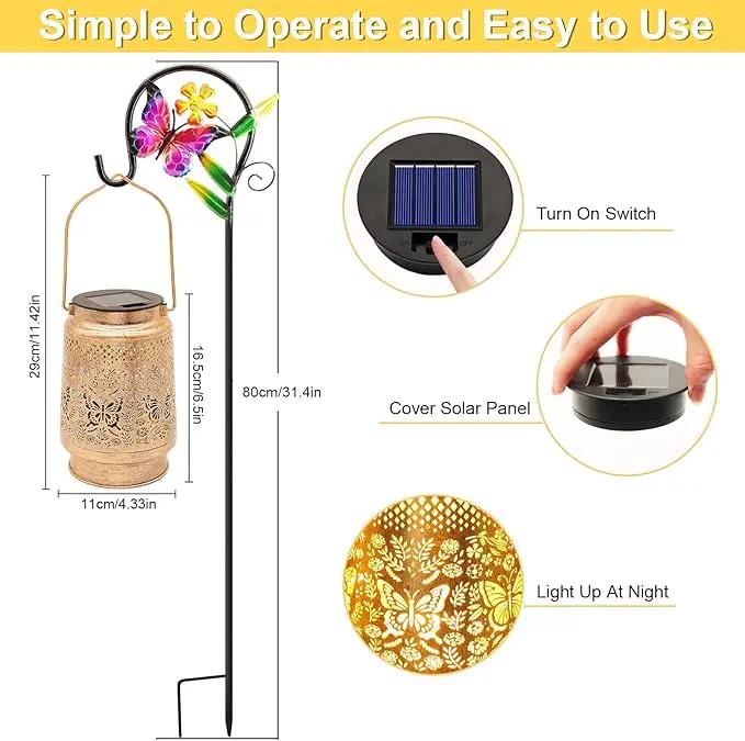 Solar Lanterns Outdoor Garden Decor Butterfly Hanging Lantern Lights, Birthday Gifts for Women Mom Grandma Waterproof Metal Solar Lights LED Decoration with Shepherd Hook for Garden Yard Patio Porch by GreenHaven Gardens