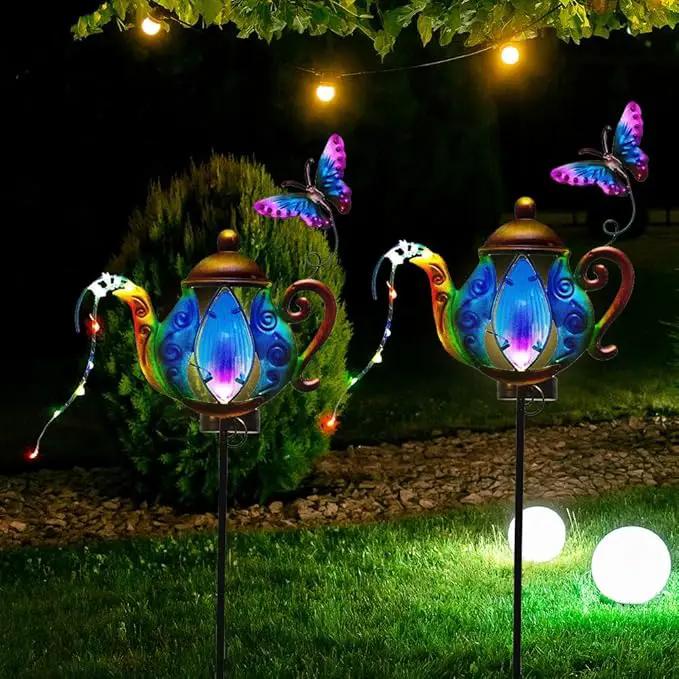 Solar Pathway Lights Outdoor, 2 Pack Metal Garden Lights, Decorative Lanscape Lighting Waterproof Solar Garden Decor Gifts for Mom, Women - Blue by GreenHaven Gardens