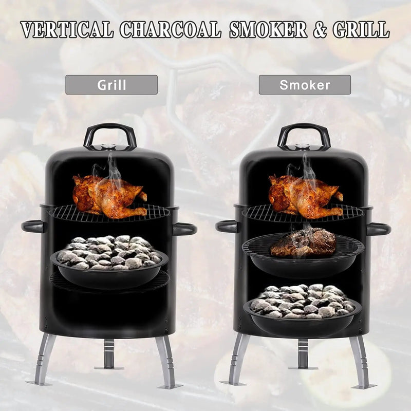 Sophia & William 17" Vertical Charcoal Smoker Grills with Two-Tier Grates, Heavy-Duty Integral Chamber and Tunnel Ventilation System for BBQ, Patio, Outdoor Camping(Black) by GreenHaven Gardens