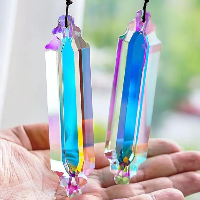 HDCRYSTALGIFTS 2 Pack 5" Large Crystal Suncatcher Prisms,AB Crystals for Sun Catchers,Rainbow Maker Hanging Prisms for Windows,Room,Chandelier,Garden Home Decor by GreenHaven Gardens