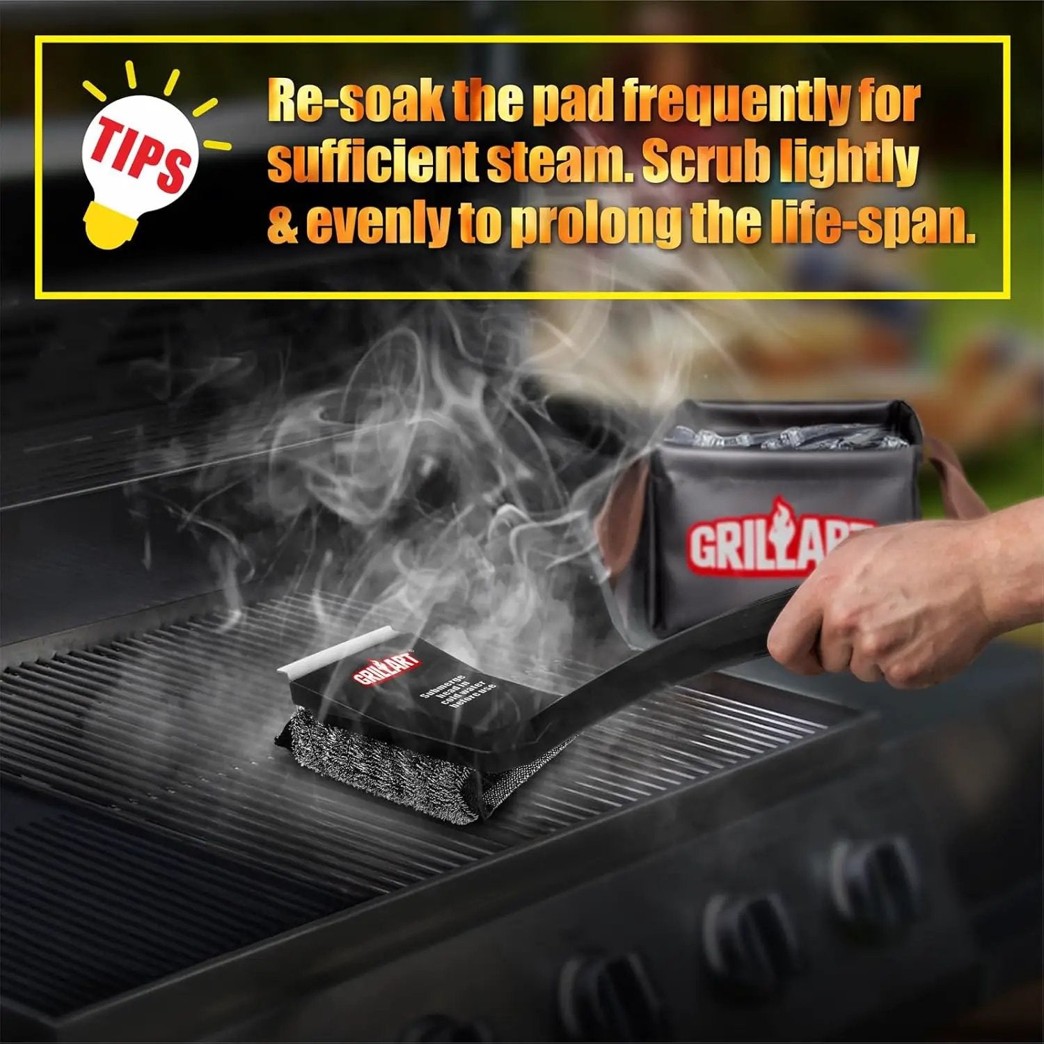 GRILLART Grill Brush Bristle Free, SteamWizards [Ultra Safe & Efficient] Grill Cleaner Brush with 1 Replacement Head, for Cast Iron and Stainless Steel Grates, BBQ Grill Brush for Outdoor Grill by GreenHaven Gardens
