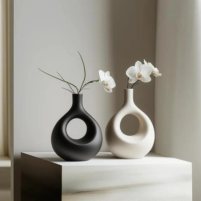 NOBULA Ceramic Bagel Vases C5 – Thoughtful for Mom – Elegant Set of 2 for Living Room, Bedroom or Table – Modern Home Decor She’ll Love – Perfect for Flowers & Plants by GreenHaven Gardens