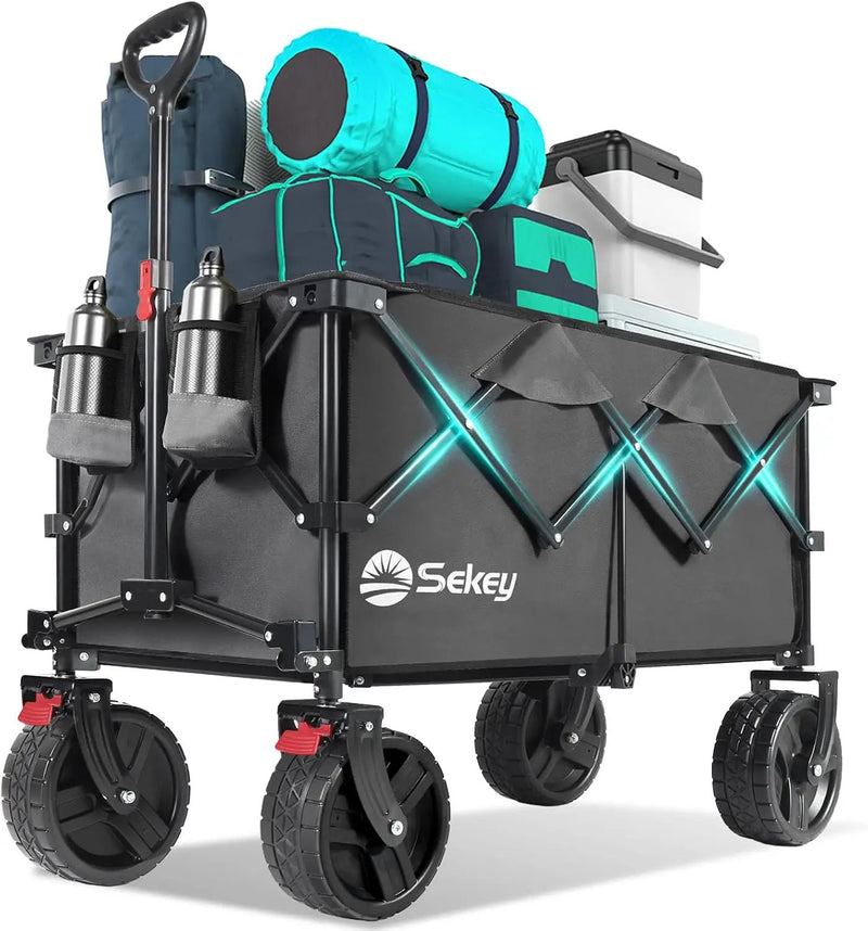 Collapsible Wagon Cart with Big All-Terrain Beach Wheels, Foldable Heavy Duty Wagons with Cup Holders, Utility Carts for Camping, Garden, Outdoor, Grocery, Sports. Grey by GreenHaven Gardens