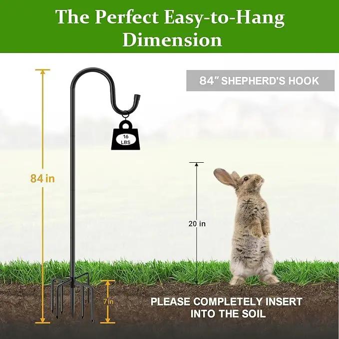 84" Shepherds Hooks for Outdoor with 7 Prongs Base, Heavy Duty Bird Feeder Pole for Hanging Lantern, Hummingbird Feeder, Shepherds Hook for Bird Feeders for Outside, 2 Packs, Black by GreenHaven Gardens