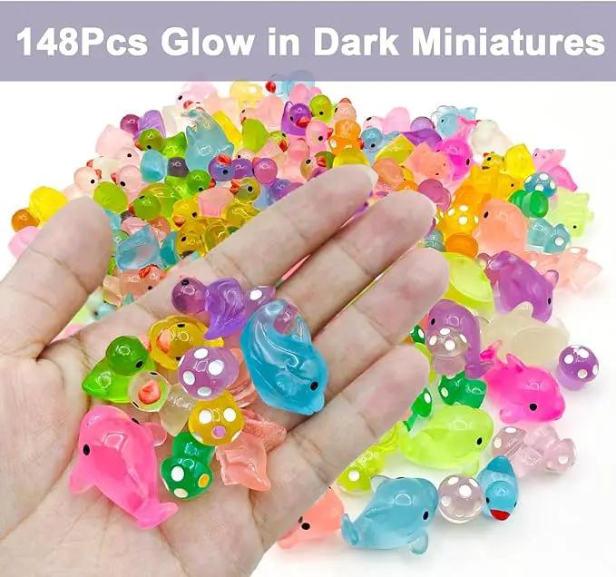 148Pcs Luminous Mini Resin Animals, Tiny Ducks Glow in The Dark Dolphins Dinosaurs Mushrooms 4 Combination Resin Set, Miniature Figures for Garden Decoration Aquarium Home Party Decor by GreenHaven Gardens