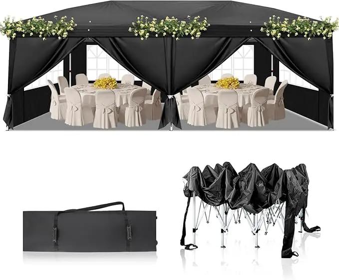 Outvita 10x20ft Pop Up Canopy Tent, Outdoor Instant Shelter Folding Canopy with 6 Side Walls and Carry Bag for Commercial Events, Party, Backyard BBQ, Camping Black by GreenHaven Gardens