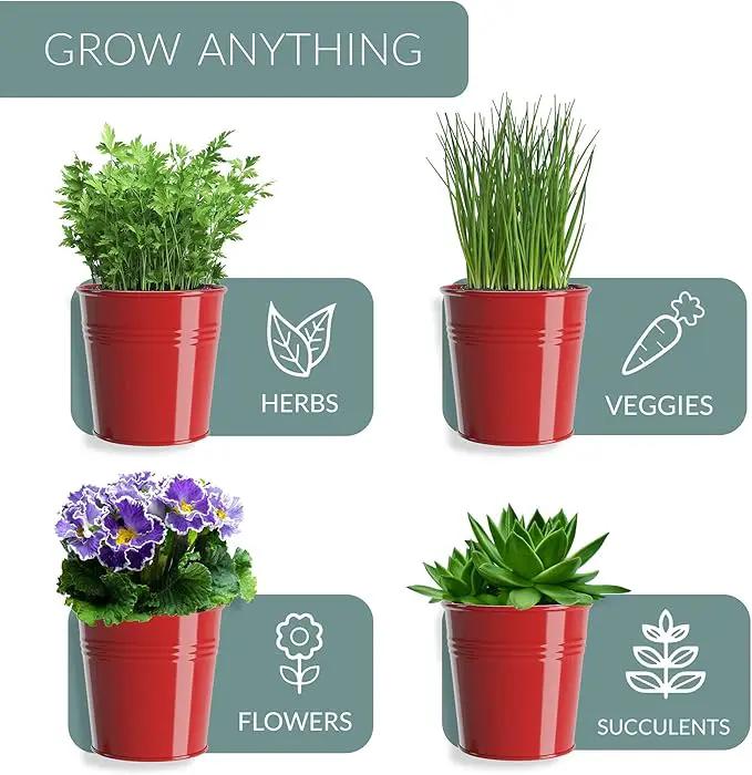 Barnyard Designs Indoor Herb Garden Planter Set with Tray, Metal Windowsill Plant Pots with Drainage for Outdoor or Indoor Plants, Set/3 (Brick Red) by GreenHaven Gardens