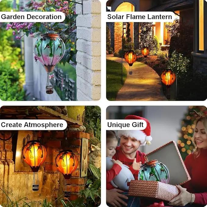 Hot Air Balloon Solar Lantern with Flickering Flame Hanging Solar Lanterns Outdoor Lights Waterproof Lanterns Decorative Garden Patio Yard Party Decor Hummingbirds&Pink Flowers by GreenHaven Gardens
