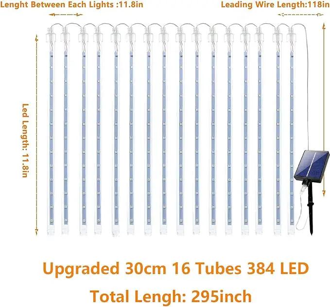 Solar Meteor Shower Lights,Solar Christmas Lights Outdoor Waterproof,16 Tubes 384 LEDs (Equivalent to 2 Sets of 8-Tube) Icicle String Light,LED Rain Drop Light for Tree Garden Decoration (Cool White) by GreenHaven Gardens