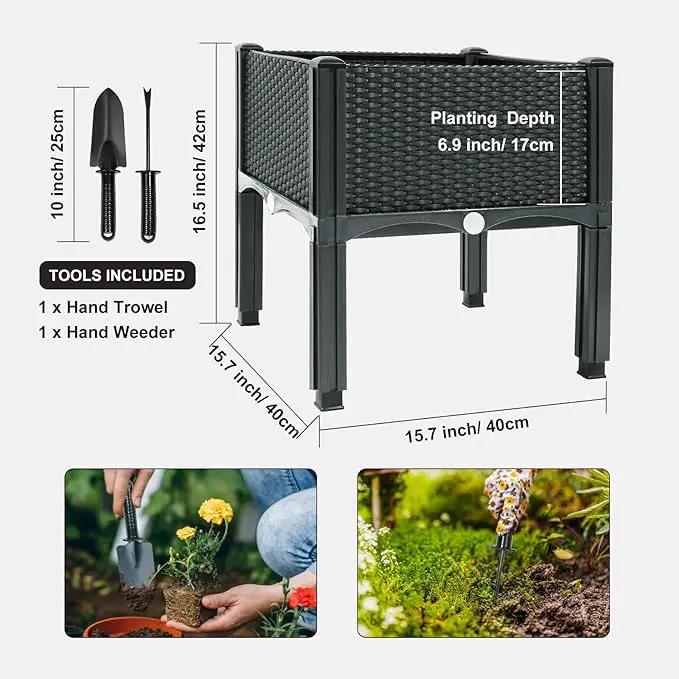 MAYOLIAH Raised Garden Bed with Drainage Elevated Planter Box Plastic Raised Beds for Gardening Vegetables Herb Flowers, Perfect for Indoor Outdoor Planting, 2 Boxes Grey by GreenHaven Gardens