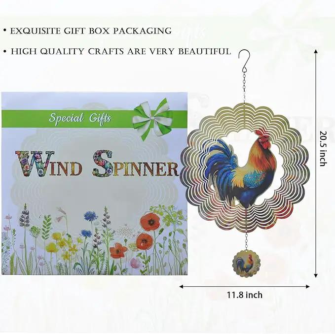 Rooster Wind Spinners 3D Hanging Wind Spinner Outdoor Clearance for Yard and Garden Decor 12inch Chicken Gifts for Women Mom by GreenHaven Gardens