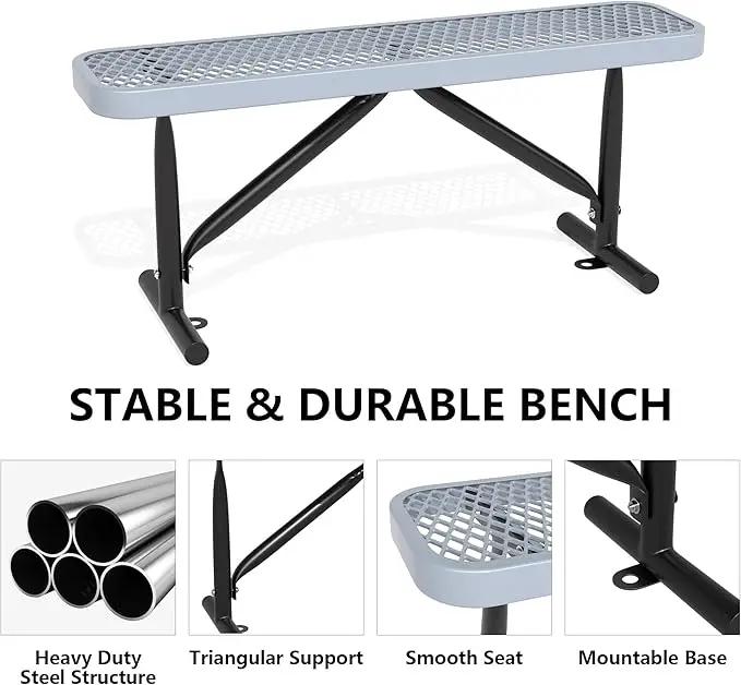 48" L Outdoor Steel Flat Bench, Heavy Duty Metal Park Bench for Outside, Expanded Metal, Commercial Benches Mesh Bench for Shopping Mall, Store, Lawn, Park, Patio, Deck, Garden (Grey, 4FT) by GreenHaven Gardens