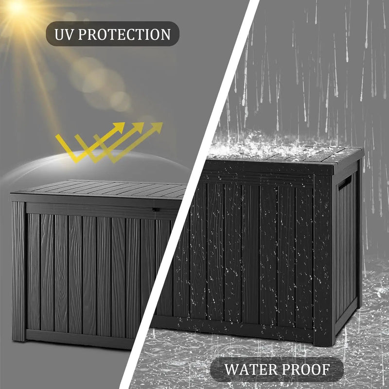 270 Gallon Waterproof Deck Box, Lockable Resin Storage Box for Patio Furniture Cushions Garden Tools and Outdoor Delivery Storage, Black by GreenHaven Gardens