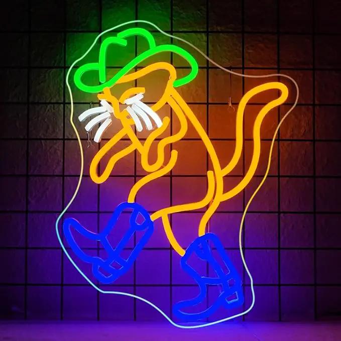 WLHOPE Cowboy Cat Neon Sign Neon Signs for Wall Decor Dimmable Cat Neon Lights Cowboy Hat Boot LED Sign for Bedroom Home Bar Club Party Western Decor by GreenHaven Gardens
