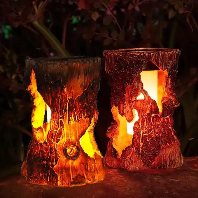 pearlstar Solar Lanterns Outdoor Tree Stump Fire Flame Light Halloween Decorative Solar Powered Lantern Waterproof Decor for Patio Garden Yard Pathway Lawn Deck,2PACK by GreenHaven Gardens