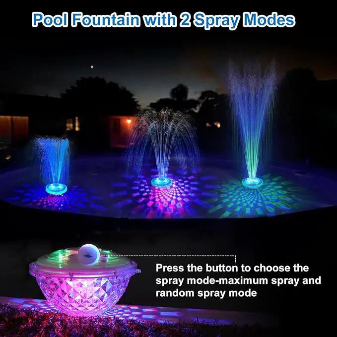 Floating Pool Fountain with Underwater Light Show,Pool Water Fountain Rechargeable Battery Powered,2 Spray Modes Pool Fountain Pump for Inground Above Ground Pools-1PC by GreenHaven Gardens