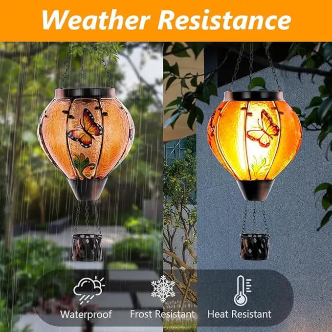 Starsoul Butterfly Hot Air Balloon Solar Lantern with Flickering Flame Light Glass Solar Powered Hot Air Balloon Lamp Waterproof Hanging Outdoor Solar Lantern for Yard Porch Backyard Decor by GreenHaven Gardens