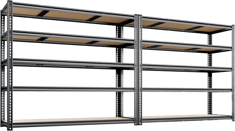 48"W Garage Shelving, 3050LBS Storage Shelves heavy duty, 5 Tier Metal Shelving Unit Adjustable Garage Shelves Heavy Duty Shelving for Warehouse,Commercial, Kitchen, 48" W × 18" D × 72" H, Black, 2PCS by GreenHaven Gardens