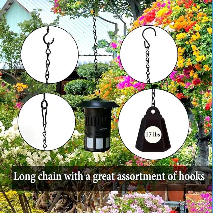 197 Inch Black Metal Hanging Chains and Hanging Basket Hooks Set for Bird Feeders, Birdbaths, Planters, Grow Lights, Lanterns, Wind Chime and Ornaments, Screw Eye Hooks, Chain Hooks DIY by GreenHaven Gardens