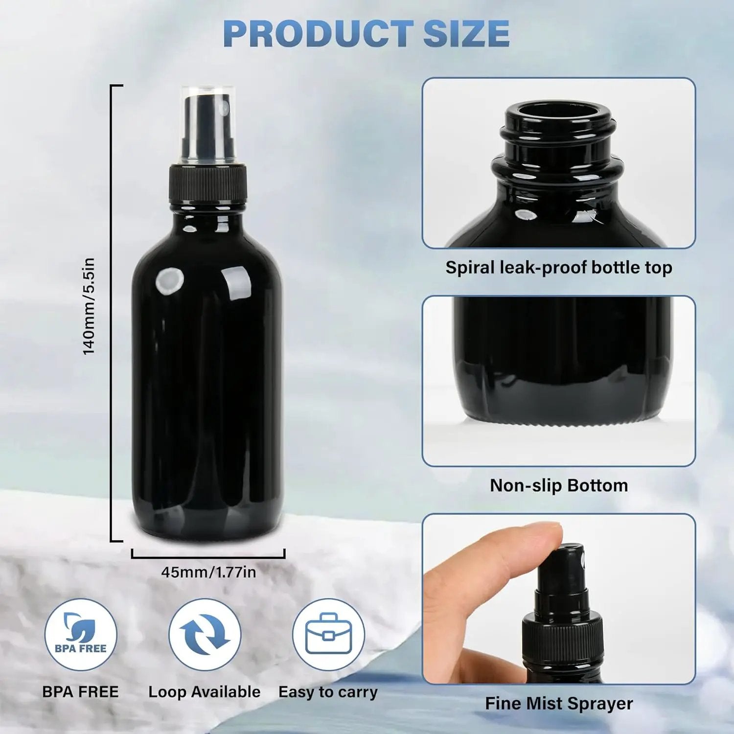 4 PCS, 4 oz Black Glass Mini Spray Bottles, Fine Mist, Refillable Containers for Cleaning Solutions and Skin Care by GreenHaven Gardens