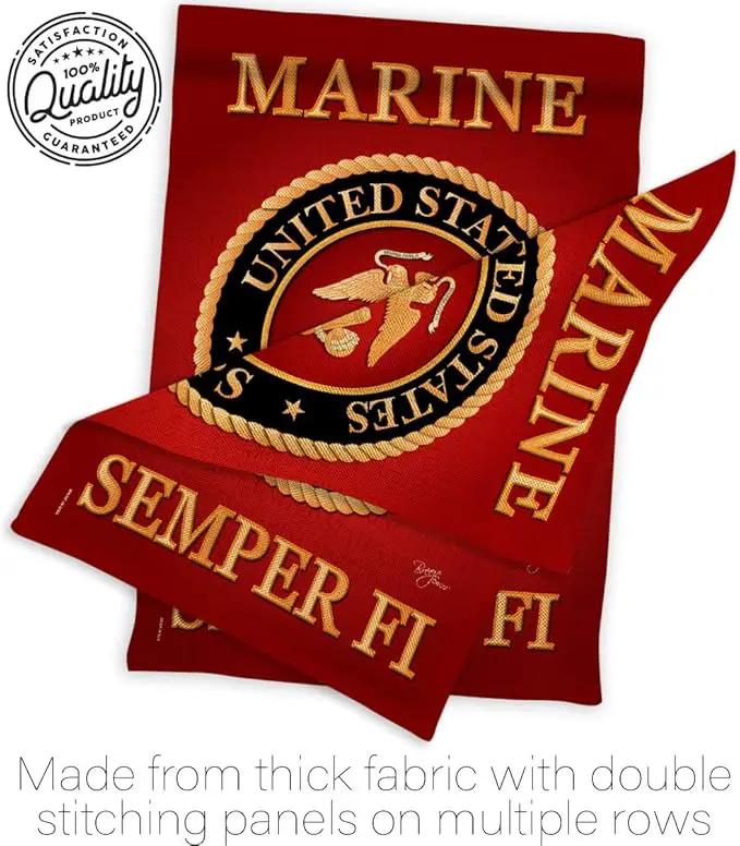 Marine Corps Burlap Garden Flag - Set with Stand Armed Forces USMC Semper Fi United State American Military Veteran Retire Official - House Banner Small Yard Gift Double-Sided Made In USA , Garden Flag 13"x 18.5" by GreenHaven Gardens